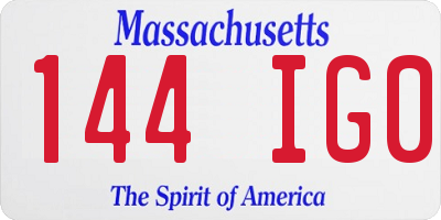 MA license plate 144IG0