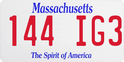 MA license plate 144IG3