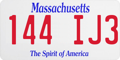 MA license plate 144IJ3