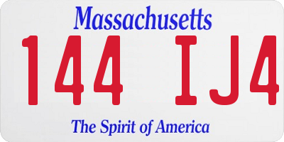 MA license plate 144IJ4
