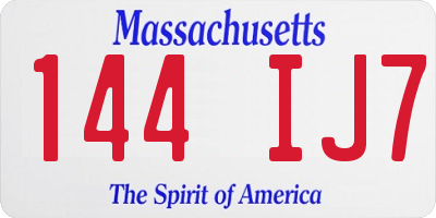 MA license plate 144IJ7