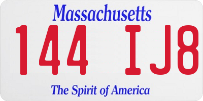 MA license plate 144IJ8