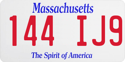 MA license plate 144IJ9