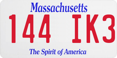 MA license plate 144IK3