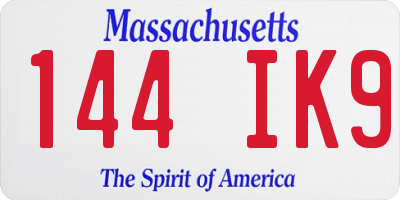 MA license plate 144IK9