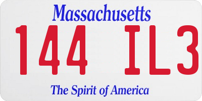 MA license plate 144IL3