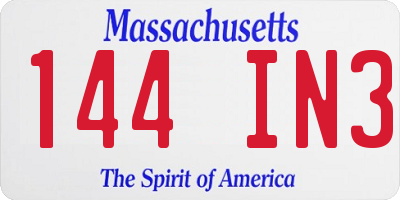 MA license plate 144IN3
