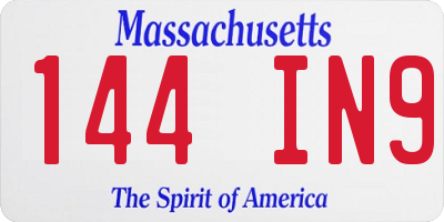 MA license plate 144IN9