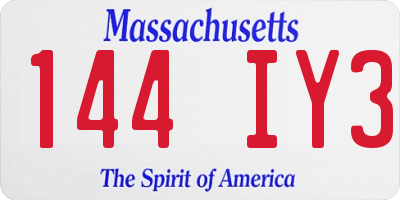 MA license plate 144IY3