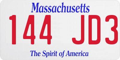 MA license plate 144JD3