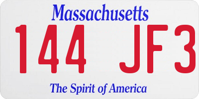 MA license plate 144JF3