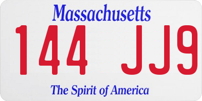 MA license plate 144JJ9