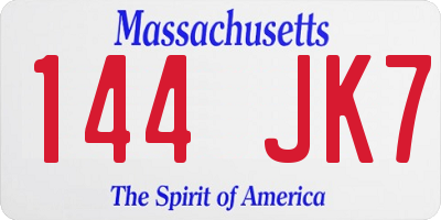 MA license plate 144JK7