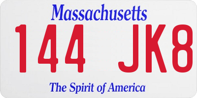 MA license plate 144JK8