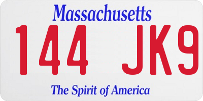 MA license plate 144JK9