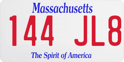 MA license plate 144JL8