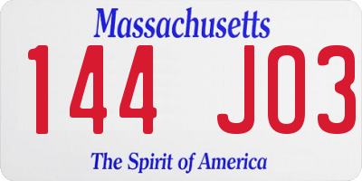 MA license plate 144JO3