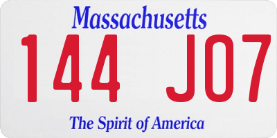 MA license plate 144JO7