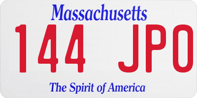 MA license plate 144JP0