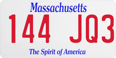 MA license plate 144JQ3