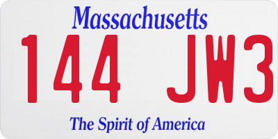 MA license plate 144JW3
