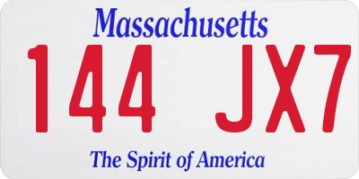 MA license plate 144JX7