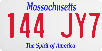 MA license plate 144JY7