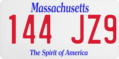 MA license plate 144JZ9