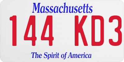 MA license plate 144KD3