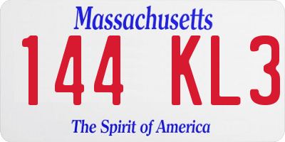 MA license plate 144KL3