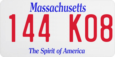 MA license plate 144KO8