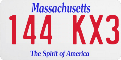 MA license plate 144KX3