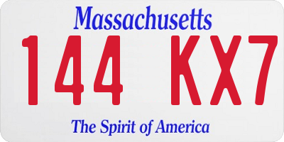 MA license plate 144KX7