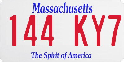 MA license plate 144KY7