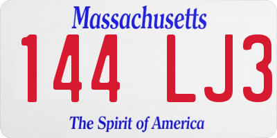 MA license plate 144LJ3