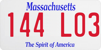 MA license plate 144LO3