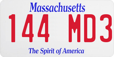 MA license plate 144MD3