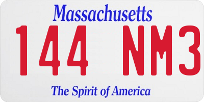 MA license plate 144NM3