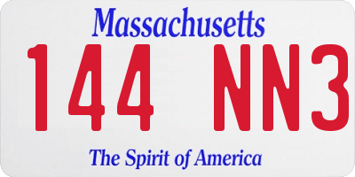 MA license plate 144NN3