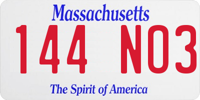 MA license plate 144NO3