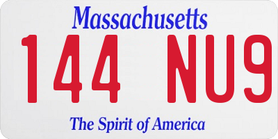 MA license plate 144NU9