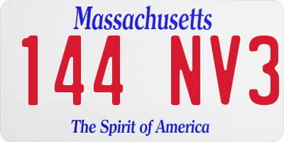 MA license plate 144NV3