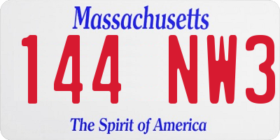 MA license plate 144NW3