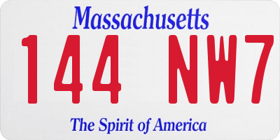 MA license plate 144NW7