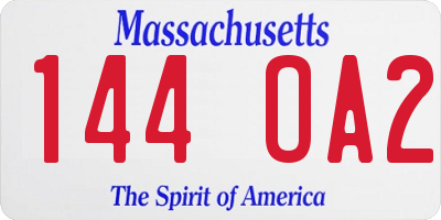 MA license plate 144OA2