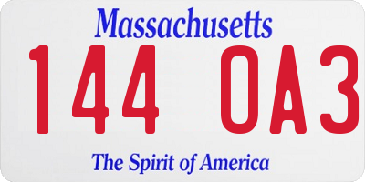 MA license plate 144OA3