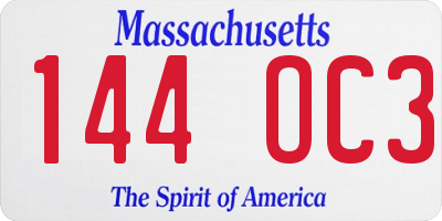 MA license plate 144OC3