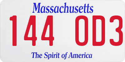 MA license plate 144OD3