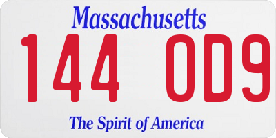 MA license plate 144OD9