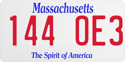 MA license plate 144OE3